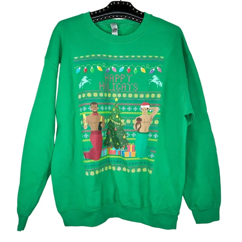 Gildan Happy Holigays Christmas Sweatshirt Large NWOT LGBTQ